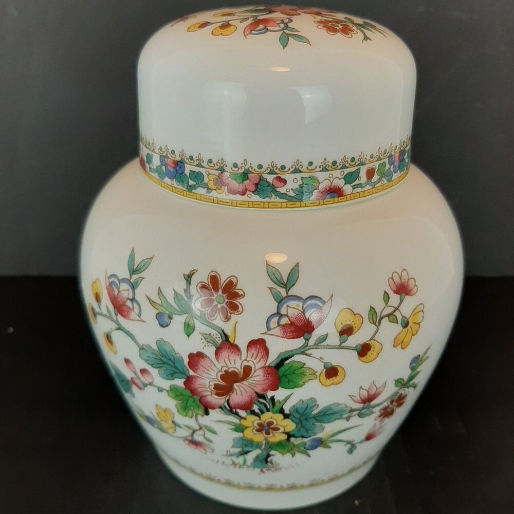 Coalport  MING ROSE  Tea Caddy Ginger Jar Bone China Floral White Green England